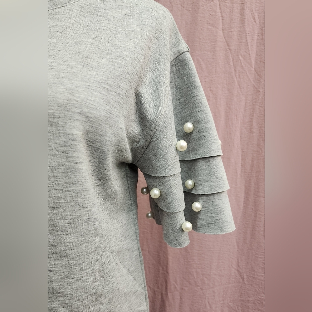 WHY Dress Short Sleeve Oversized Pearl Tiered Scuba Jersey T-Shirt - Picture 4 of 9